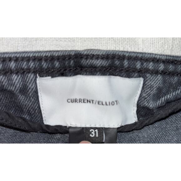 Current/Elliott The Roller Jeans Sz 31 Black Frayed Hem Cropped Denim - Picture 4 of 9
